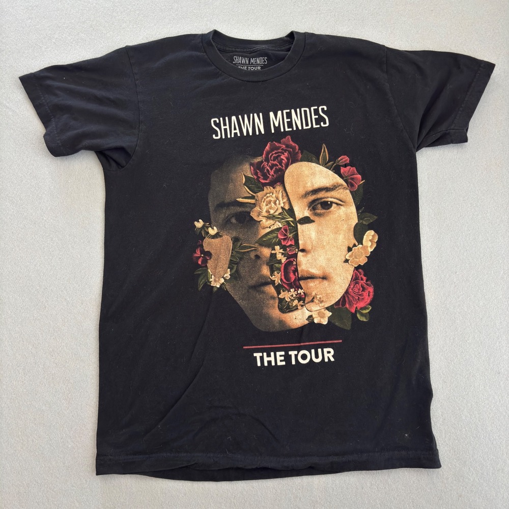 Shawn Mendes The Tour 2019 Concert T-Shirt Black Floral Graphic Mens Size Medium